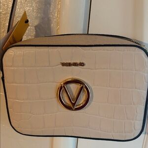 Valentino Cream Croc-Embossed Crossbody Bag